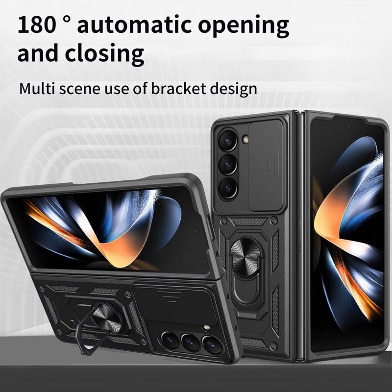 Coque Samsung Galaxy Z Fold 7 Anneau-Support et Couvercle Coulissant pour Caméra