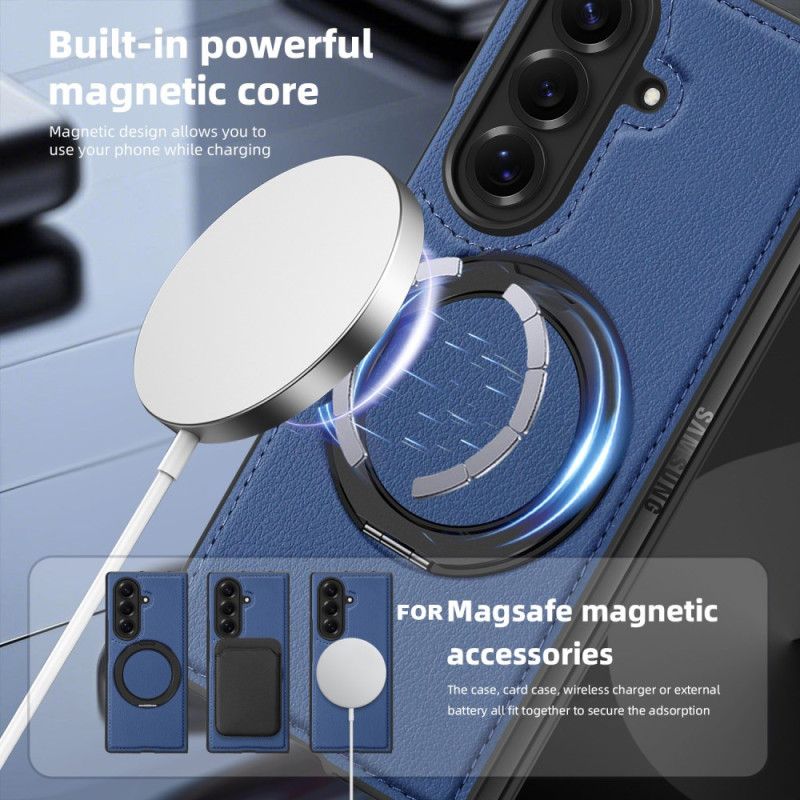 Coque Samsung Galaxy Z Fold 7 Compatible MagSafe Effet Cuir avec Anneau-Support Rotatif à