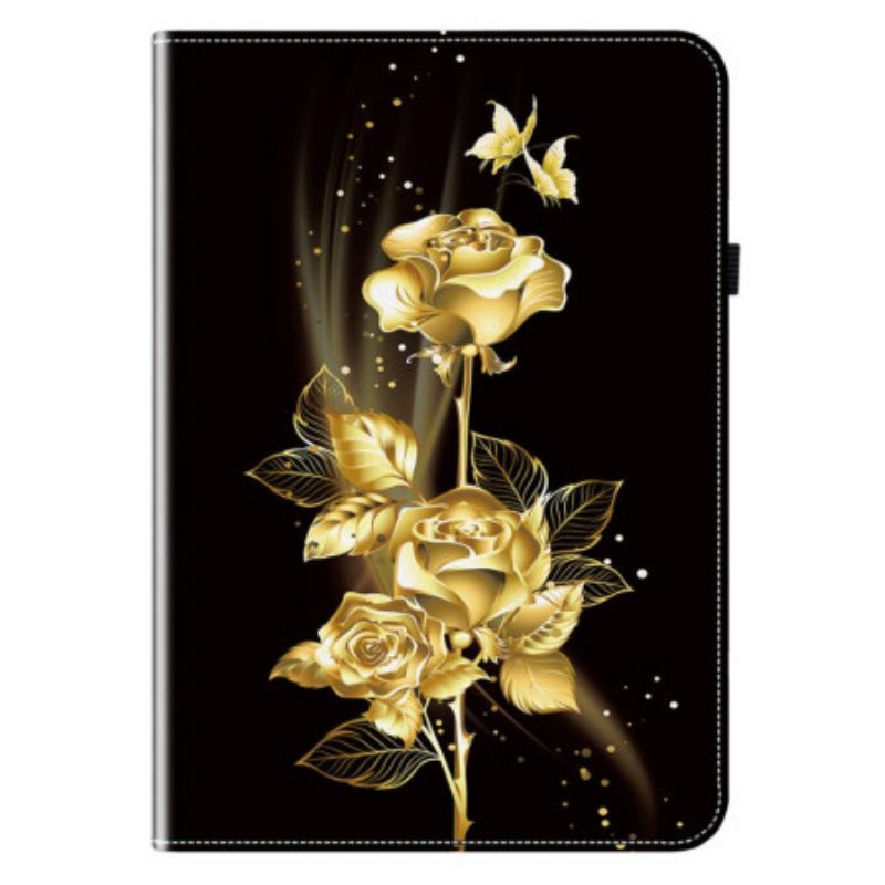 Étui Samsung Galaxy Tab S11 Papillons et Roses Dorés