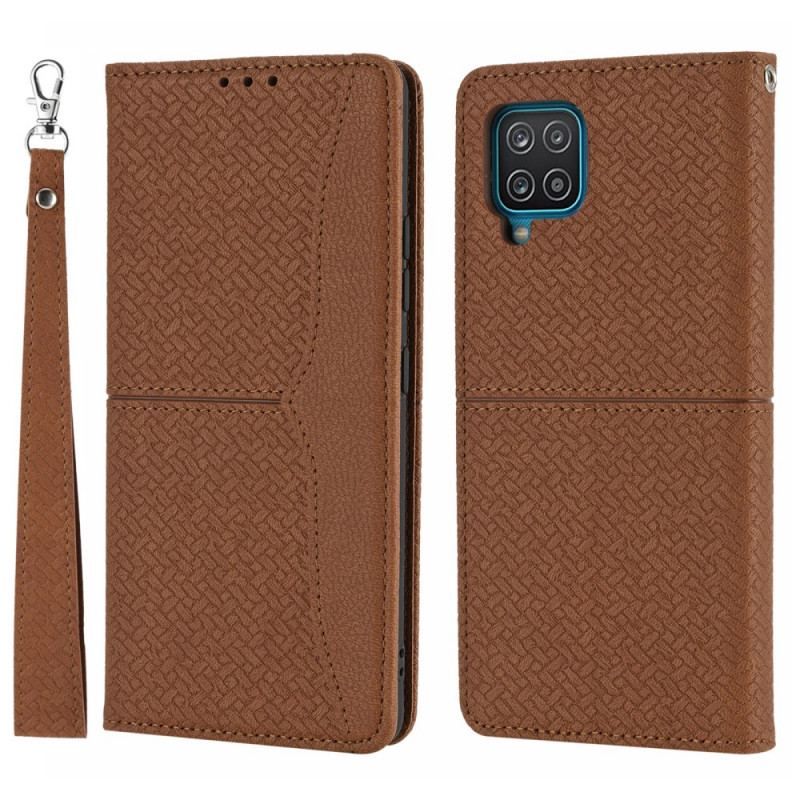 Flip Cover Samsung Galaxy A12 / M12 Style Cuir Tissée à Lanière