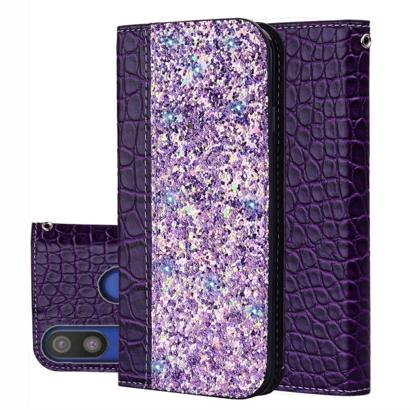 Flip Cover Samsung Galaxy A40 Effet Peau De Crocodile Et Paillettes