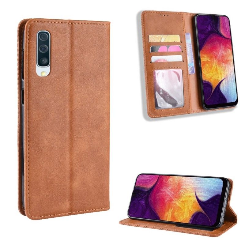 Flip Cover Samsung Galaxy A50 Effet Cuir Vintage Stylisé