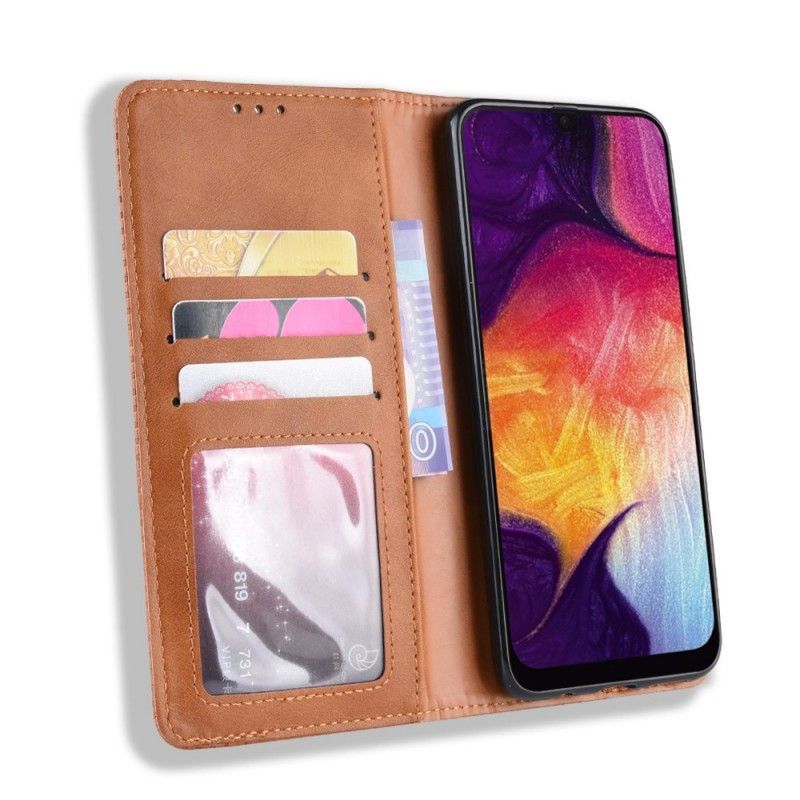 Flip Cover Samsung Galaxy A50 Effet Cuir Vintage Stylisé