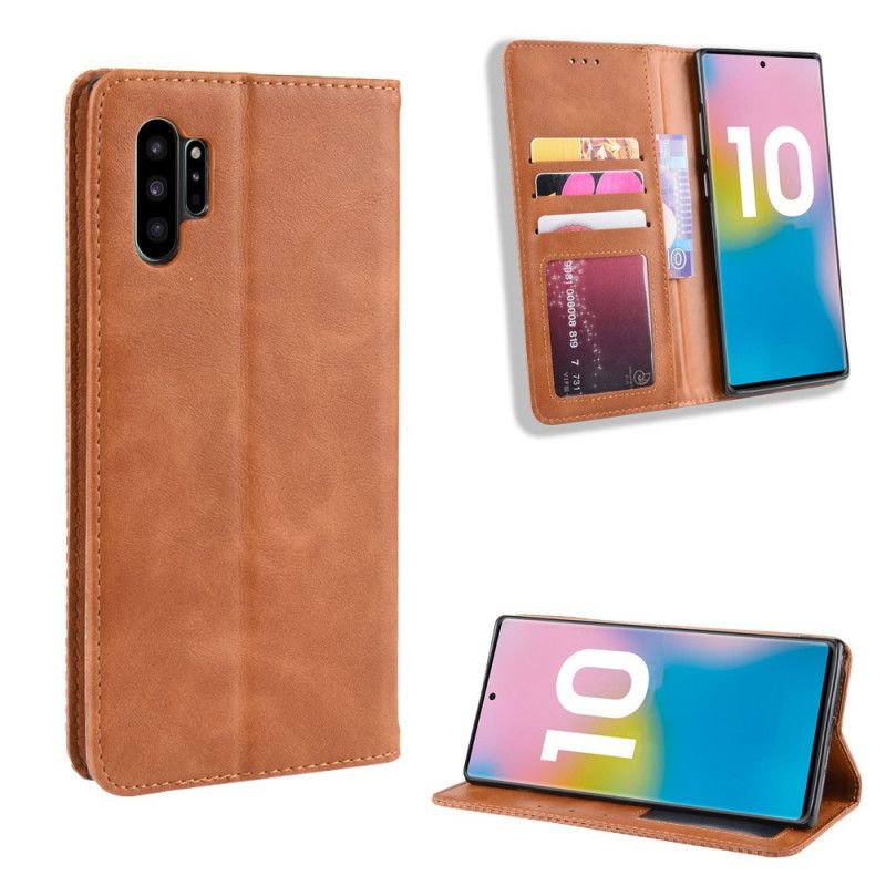 Flip Cover Samsung Galaxy Note 10 Plus Effet Cuir Vintage Stylisé