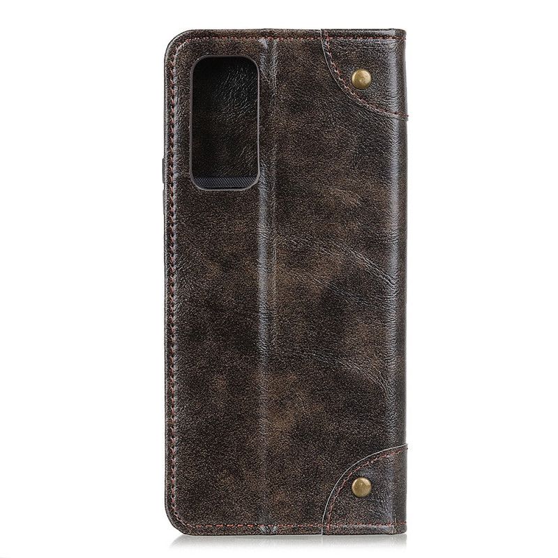 Flip Cover Samsung Galaxy Note 20 Cuir Fendu Vintage Rivets