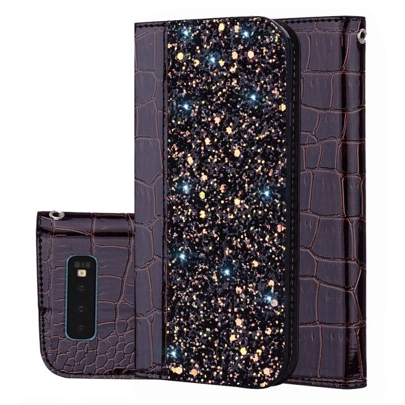 Flip Cover Samsung Galaxy S10 Effet Peau De Crocodile Et Paillettes