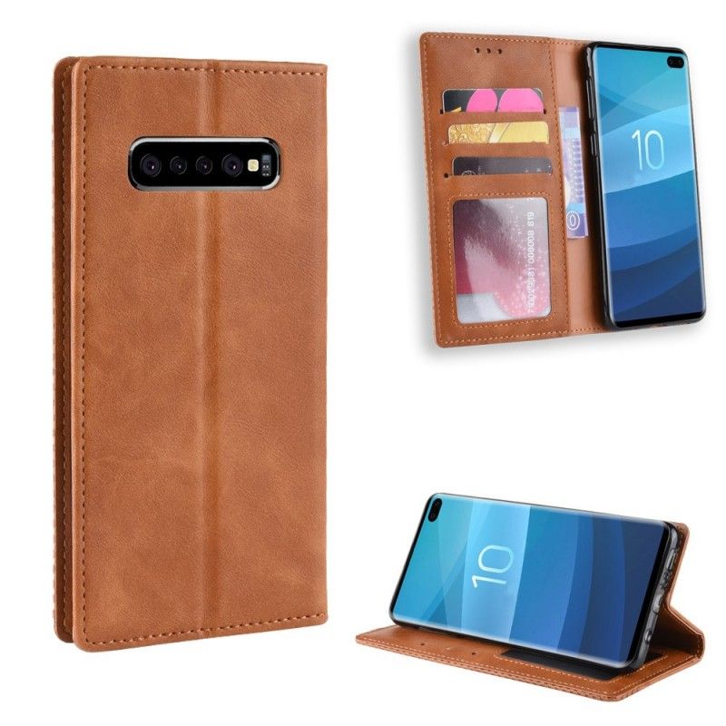 Flip Cover Samsung Galaxy S10 Plus Effet Cuir Vintage Stylisé