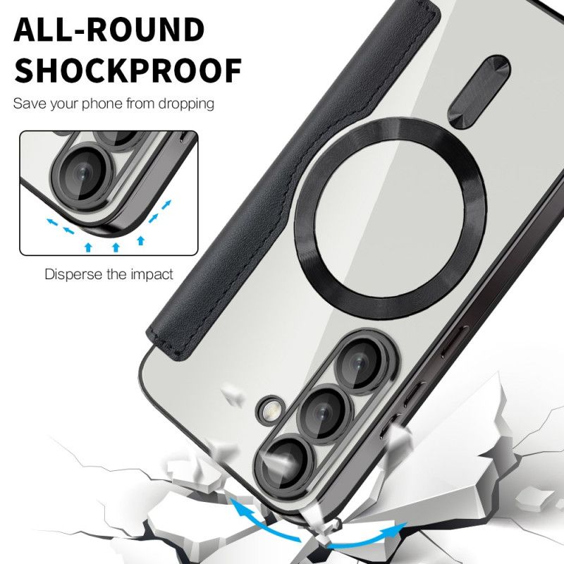 Flip Cover Samsung Galaxy S25 5G Effet Cuir Compatible MagSafe avec Blocage RFID