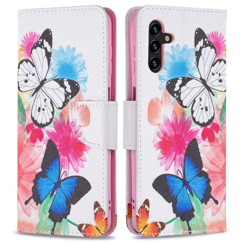 Housse Pour Samsung Galaxy A13 5G Papillons Et Fleurs Peints