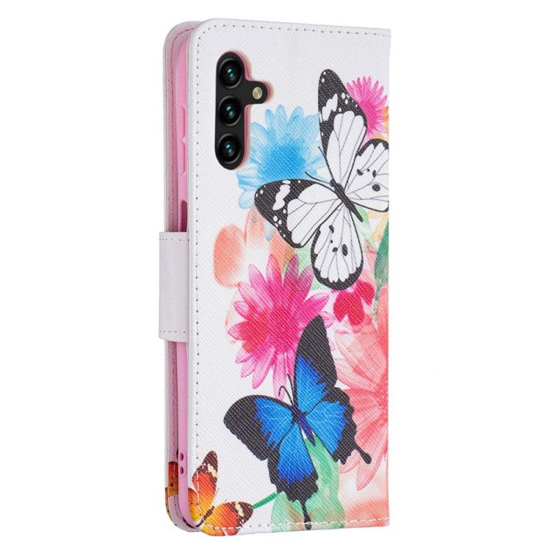 Housse Pour Samsung Galaxy A13 5G Papillons Et Fleurs Peints