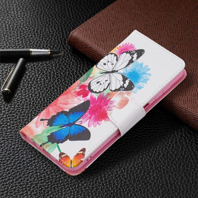 Housse Pour Samsung Galaxy A13 5G Papillons Et Fleurs Peints