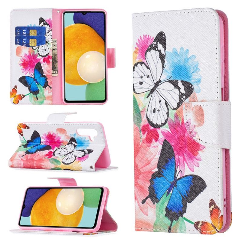 Housse Pour Samsung Galaxy A13 5G Papillons Et Fleurs Peints