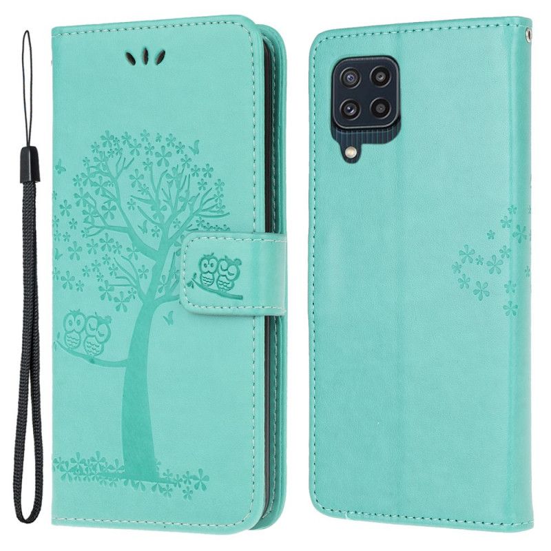 Housse Pour Samsung Galaxy M32 Arbre Et Hiboux À Lanière