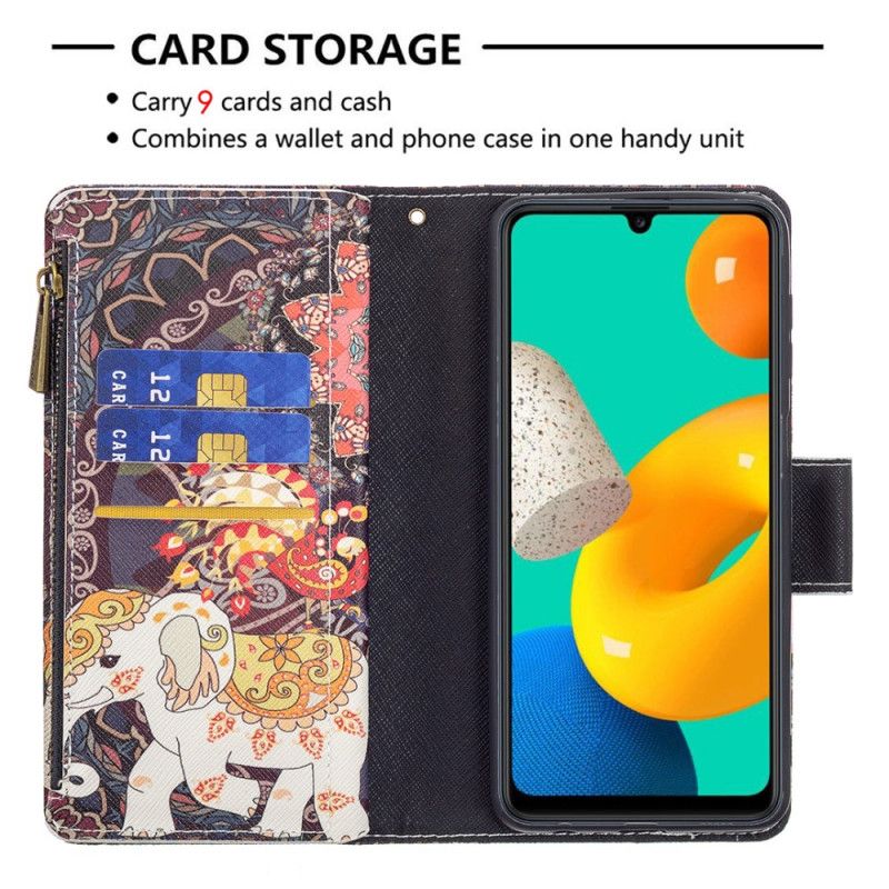 Housse Pour Samsung Galaxy M32 Poche Zippée Éléphant