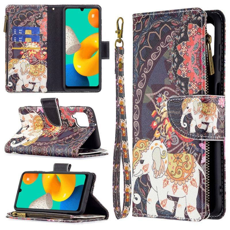 Housse Pour Samsung Galaxy M32 Poche Zippée Éléphant