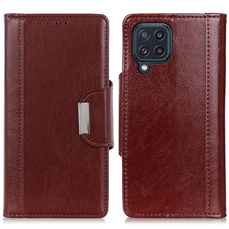 Housse Pour Samsung Galaxy M32 Simili Cuir Mat Fermoir Argenté