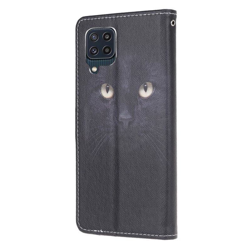 Housse Pour Samsung Galaxy M32 Yeux De Chat Noir À Lanière