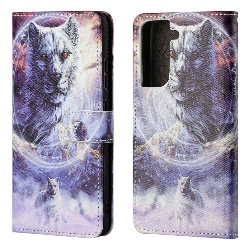 Housse Pour Samsung Galaxy S21 FE Loup En Hiver Avec Lanière