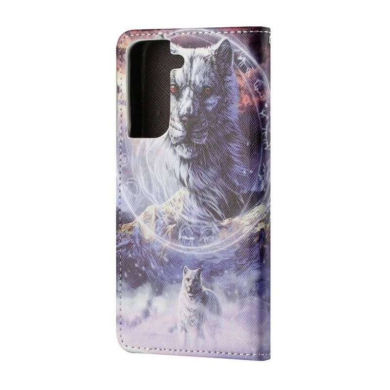 Housse Pour Samsung Galaxy S21 FE Loup En Hiver Avec Lanière