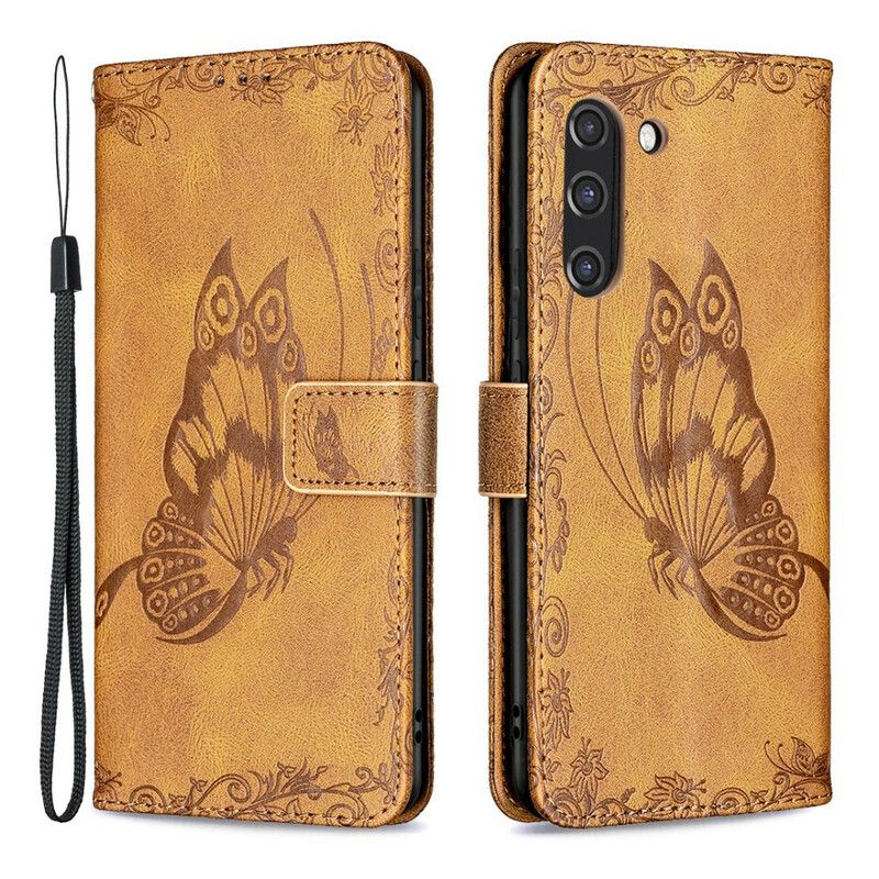 Housse Pour Samsung Galaxy S21 FE Papillon Baroque À Lanière