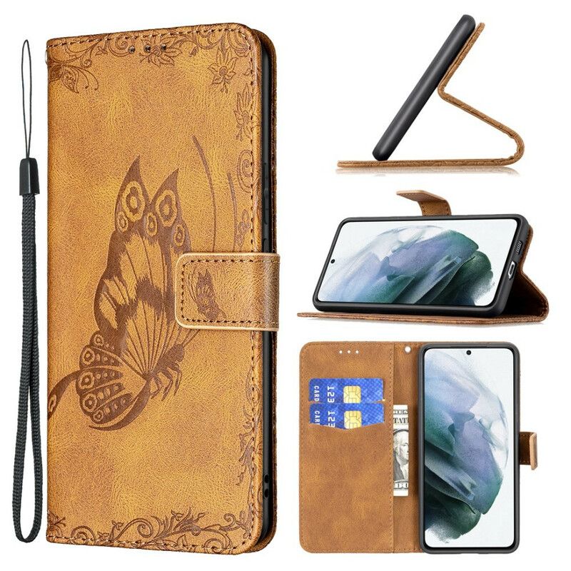 Housse Pour Samsung Galaxy S21 FE Papillon Baroque À Lanière