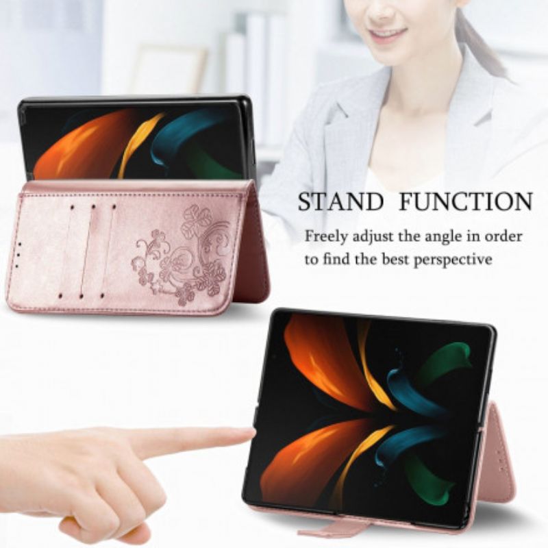 Housse Pour Samsung Galaxy Z Fold 3 5G Fleurs Design Avec Lanière