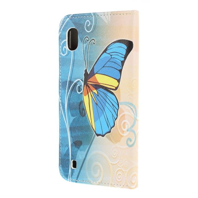 Housse Samsung Galaxy A10 Papillon Bleu Et Jaune