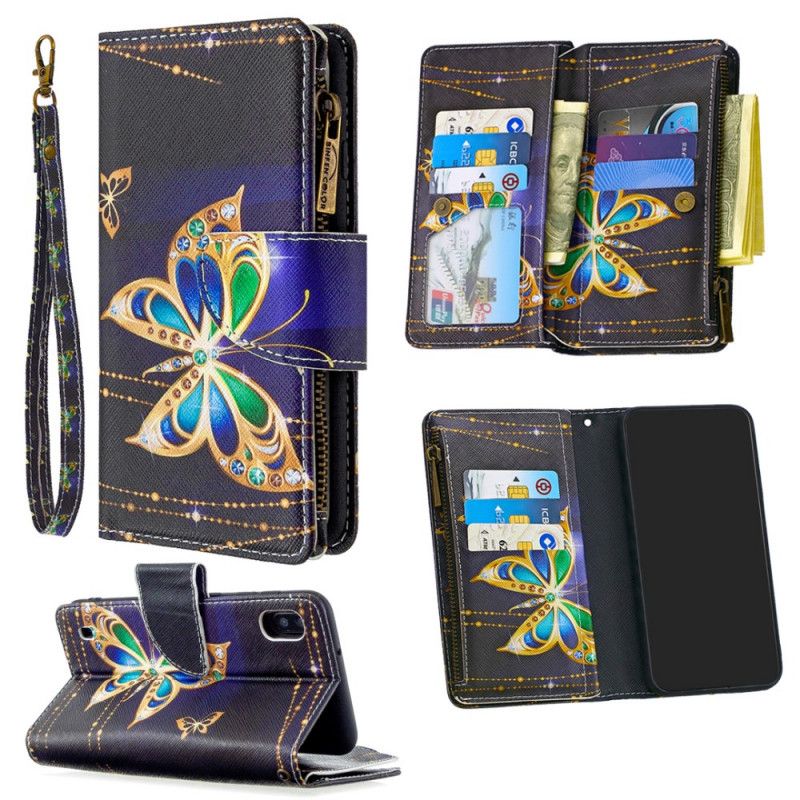 Étui Housse Samsung Galaxy A10 Poche Zippée Papillon Royal