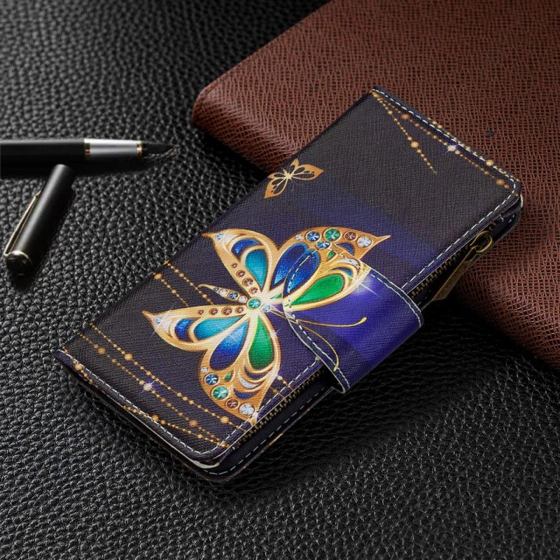 Étui Housse Samsung Galaxy A10 Poche Zippée Papillon Royal