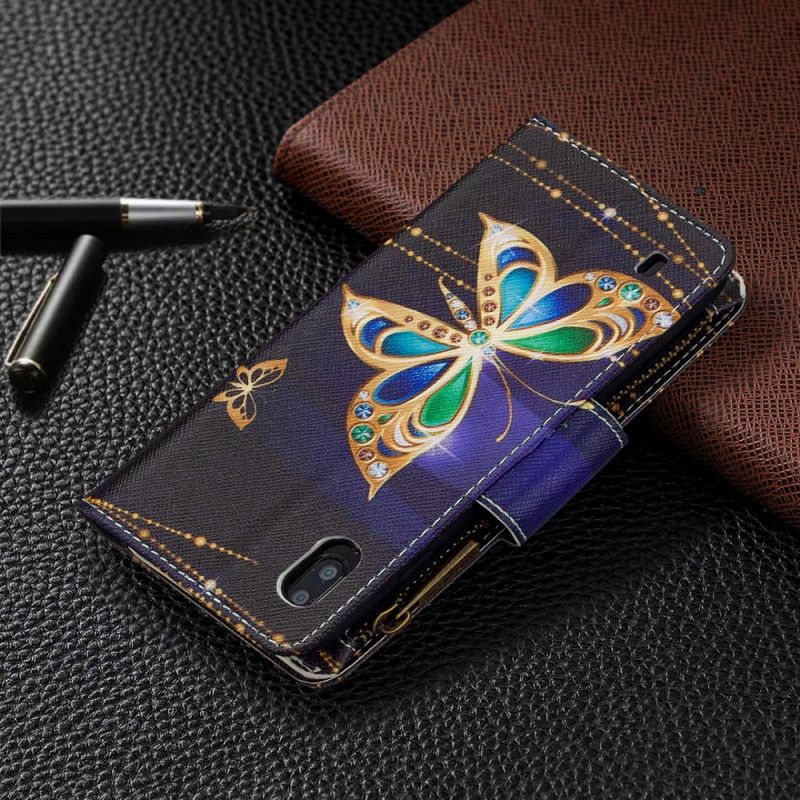 Étui Housse Samsung Galaxy A10 Poche Zippée Papillon Royal