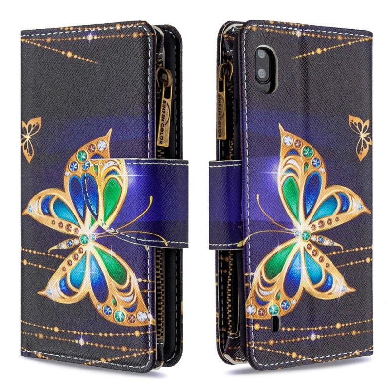 Étui Housse Samsung Galaxy A10 Poche Zippée Papillon Royal