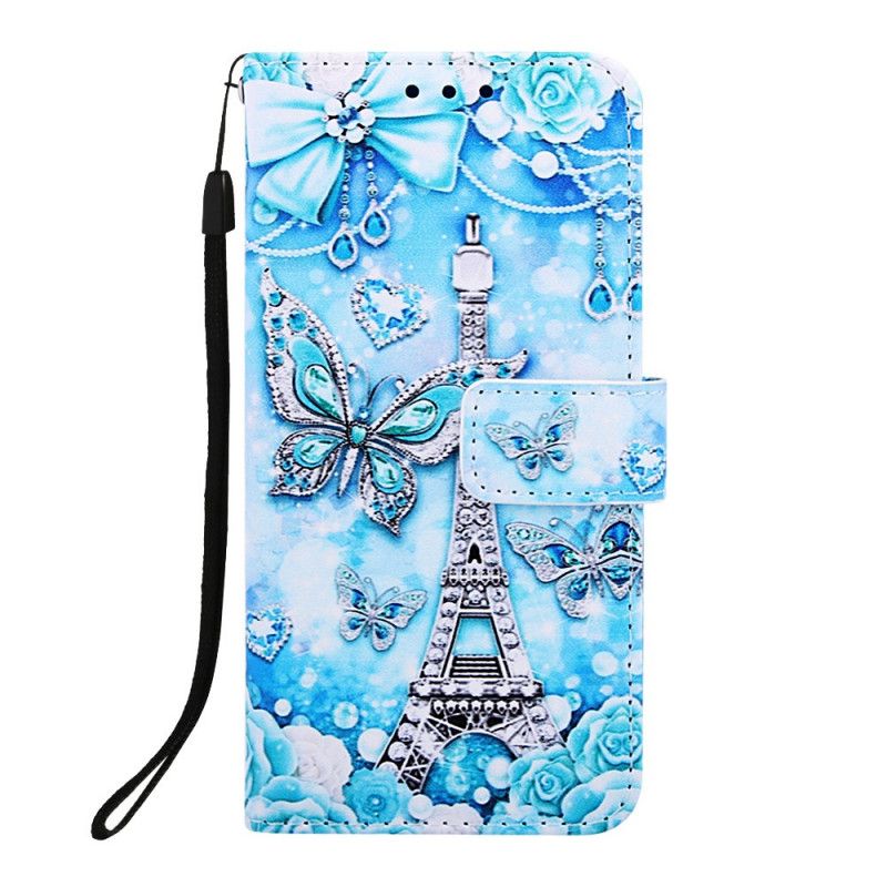 Étui Housse Samsung Galaxy A10e Tour Eiffel Papillons À Lanière