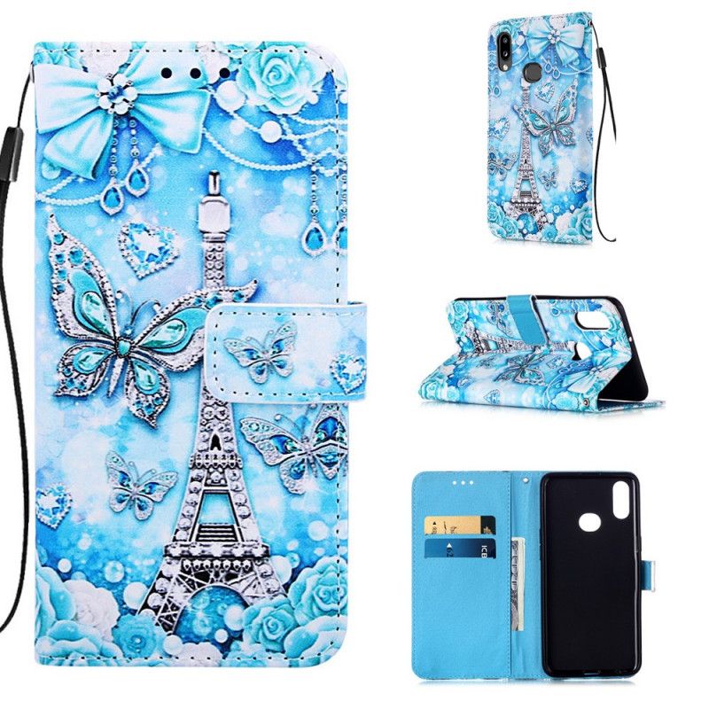 Housse Samsung Galaxy A10s Tour Eiffel Papillons À Lanière
