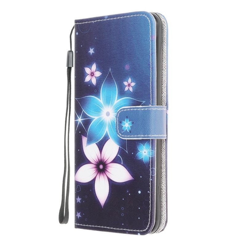 Housse Samsung Galaxy A12 Fleurs Lunaires À Lanière