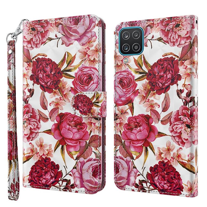 Housse Samsung Galaxy A12 Light Spot Roses Avec Lanière