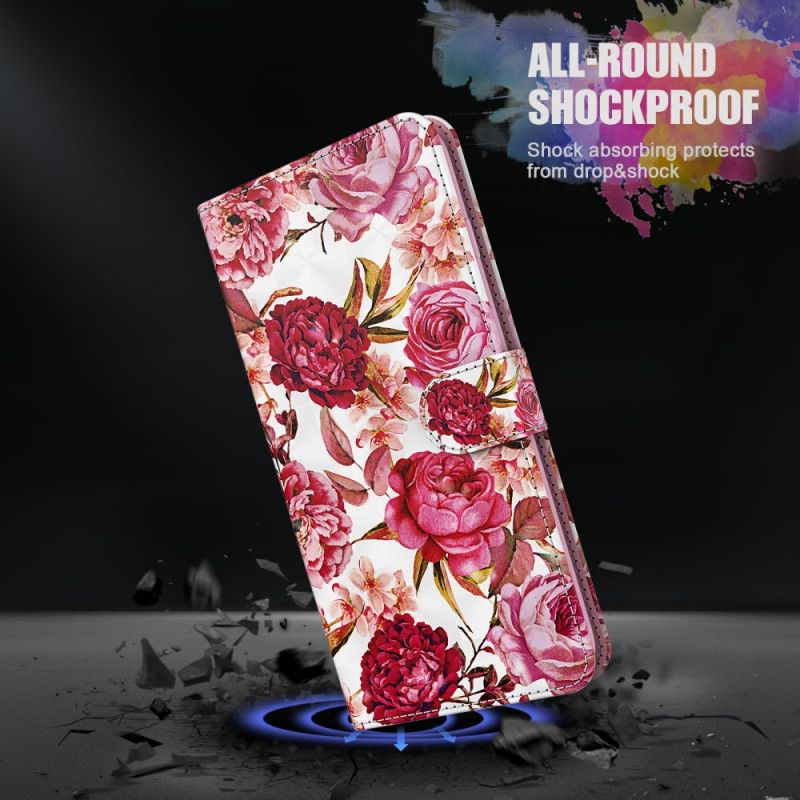 Housse Samsung Galaxy A12 Light Spot Roses Avec Lanière