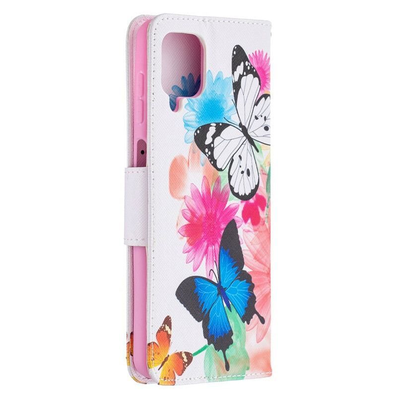 Housse Samsung Galaxy A12 / M12 Papillons et Fleurs Peints