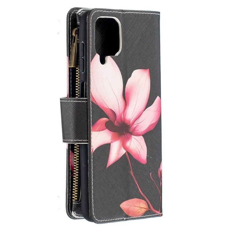 Housse Samsung Galaxy A12 / M12 Poche Zippée Fleur