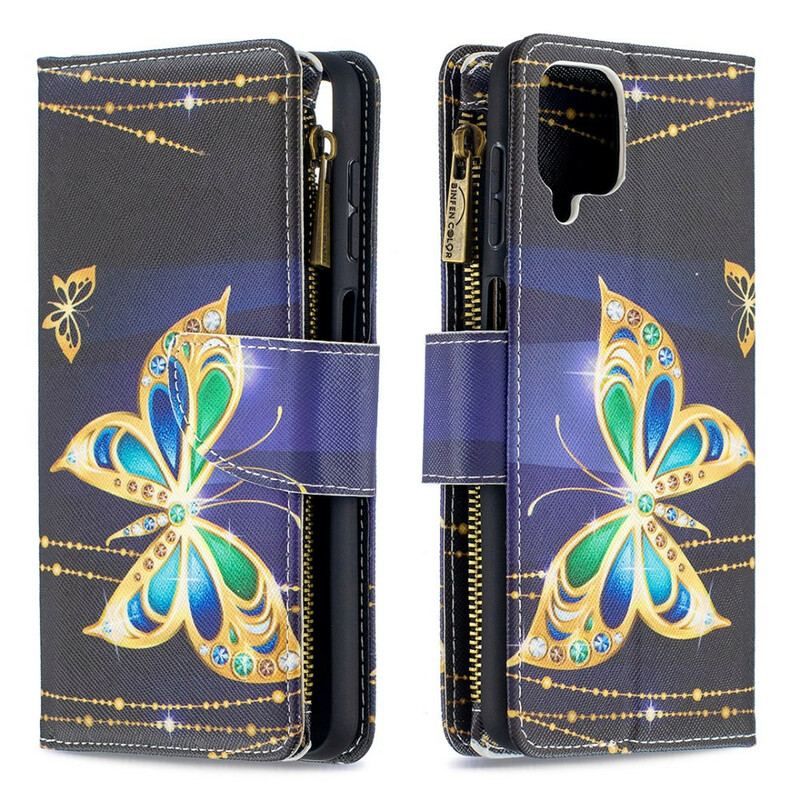 Housse Samsung Galaxy A12 / M12 Poche Zippée Papillons