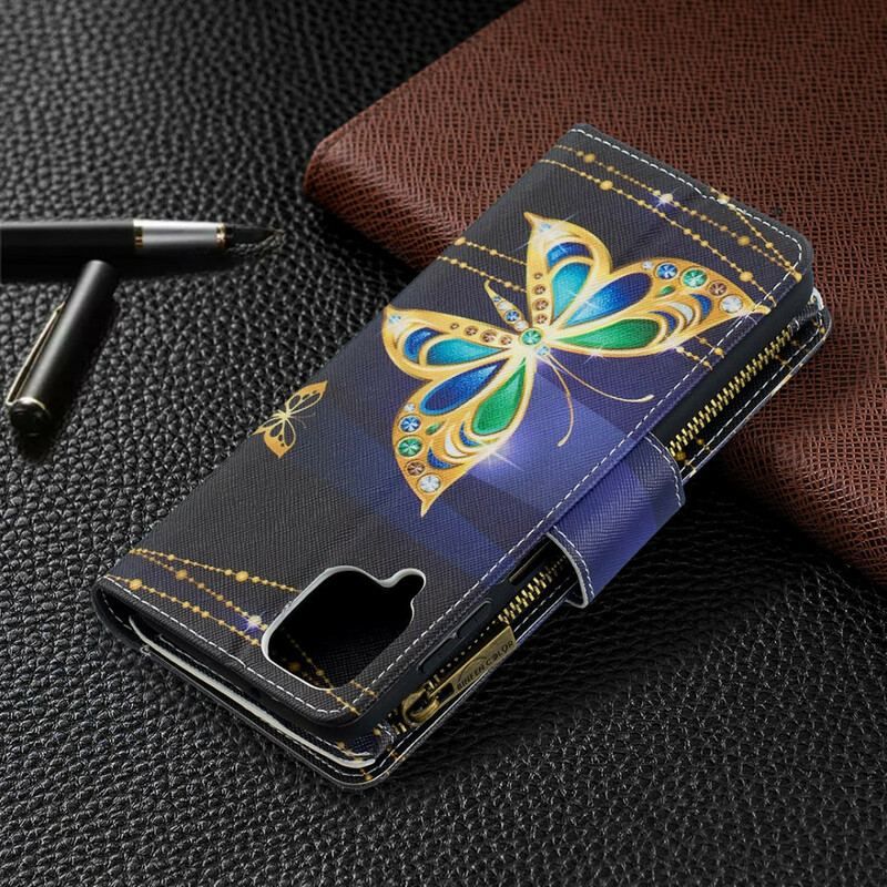 Housse Samsung Galaxy A12 / M12 Poche Zippée Papillons