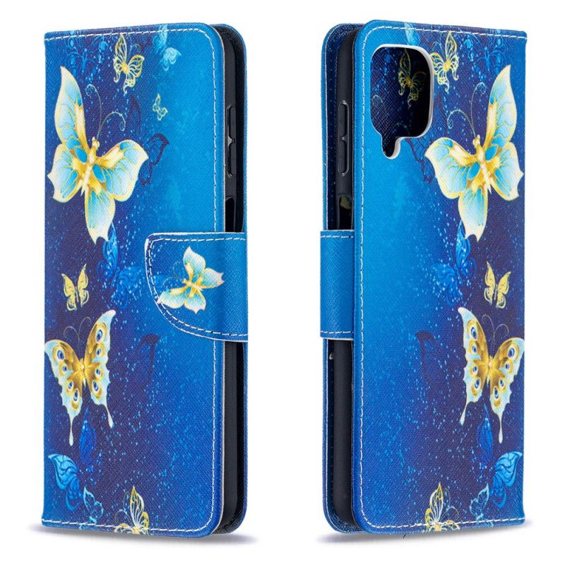 Housse Samsung Galaxy A12 Papillons Dorés