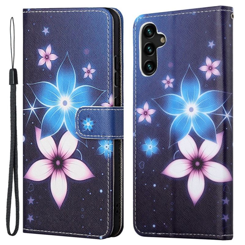 Housse Samsung Galaxy A13 5G Fleurs Lunaires À Lanière