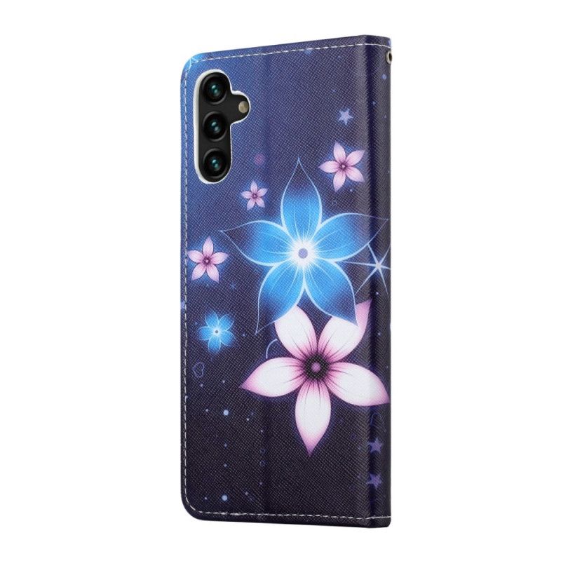 Housse Samsung Galaxy A13 5G Fleurs Lunaires À Lanière