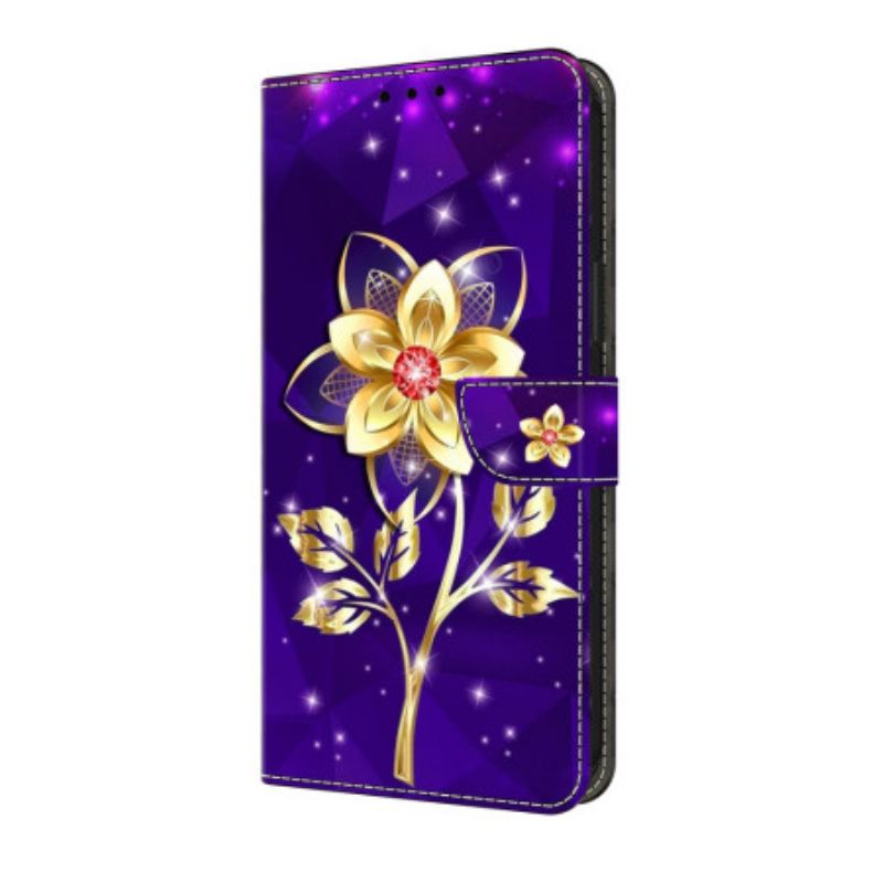 Housse Samsung Galaxy A17 4G / 5G Fleur Dorée sur Fond Violet