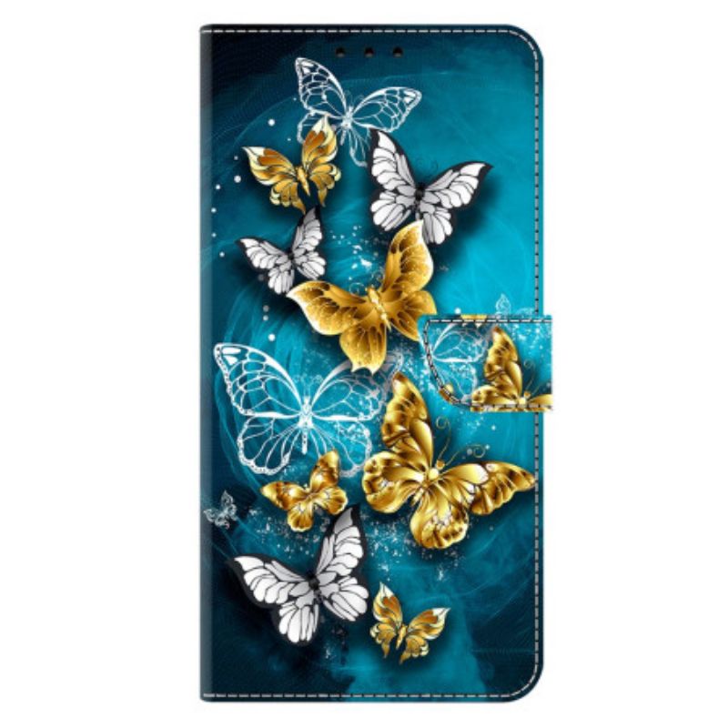 Housse Samsung Galaxy A17 4G / 5G Papillons Dorés sur Fond Vert