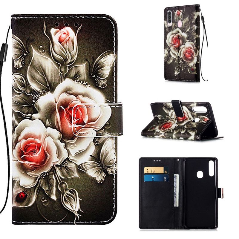 Housse Samsung Galaxy A20s Roses Dorées