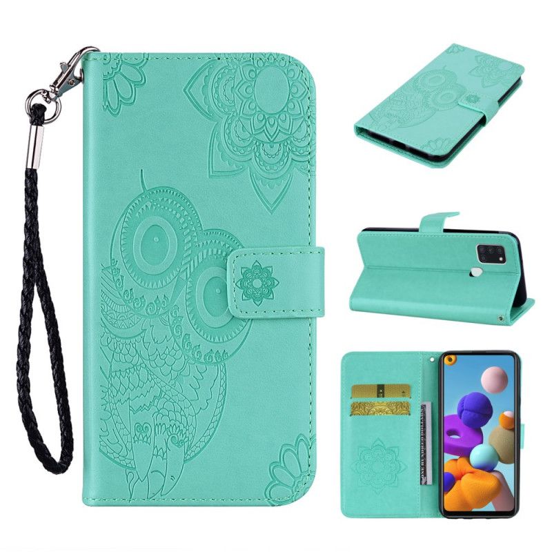 Housse Samsung Galaxy A21s Hibou Mandala Et Lanière