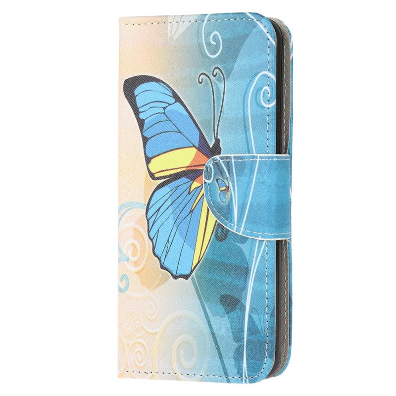 Housse Samsung Galaxy A21s Papillon Bleu Et Jaune