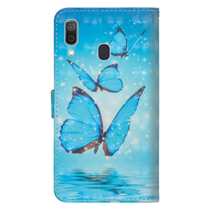 Housse Samsung Galaxy A30 Papillons Bleus Volants