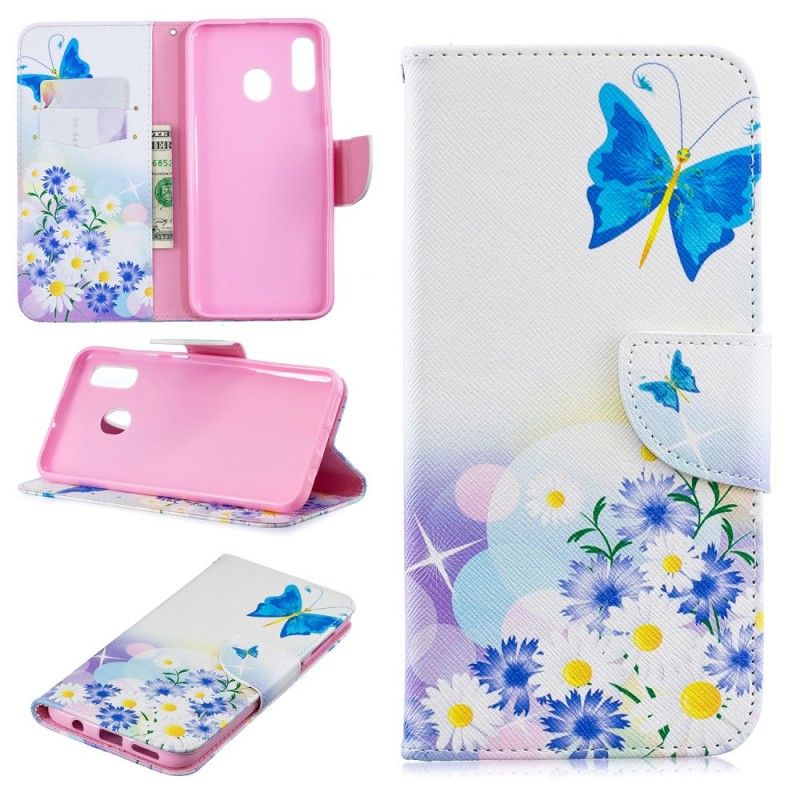 Housse Samsung Galaxy A30 Papillons Et Fleurs Peints